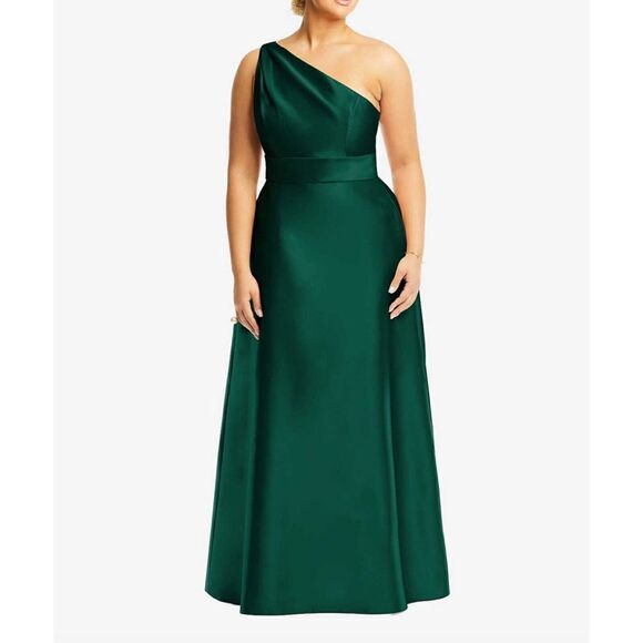 ALFRED SUNG One Shoulder Emerald Gown - Picture 1 of 9